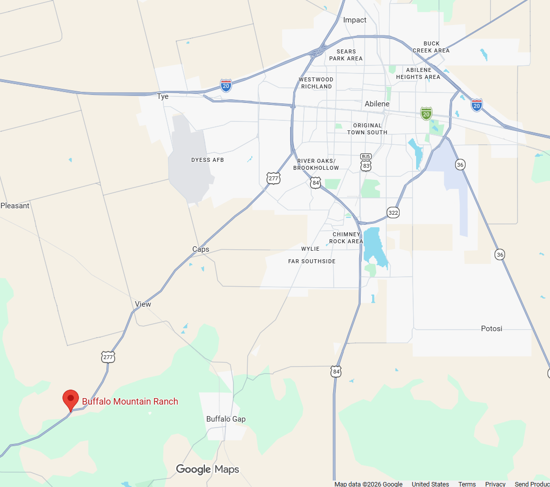 Map showing Abilene northeast of Buffalo Mountain Ranch along US 277